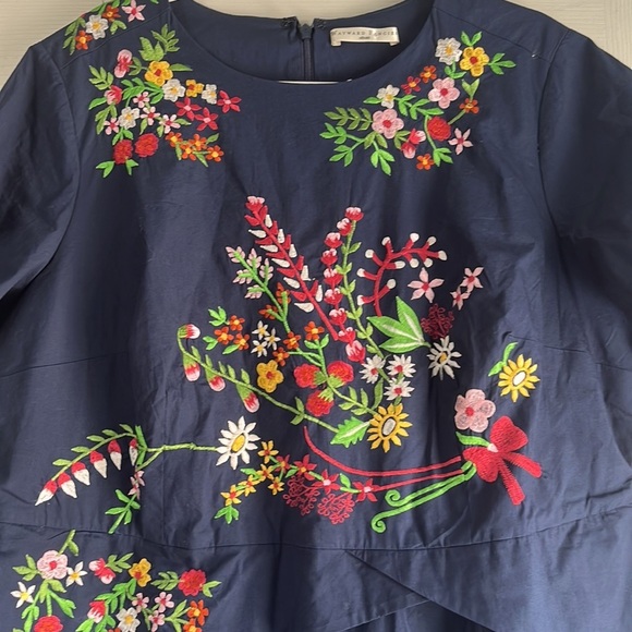 Wayward Fancies eShakti Asymmetric Hem Floral Embellished Poplin Dress embroider - Picture 3 of 9